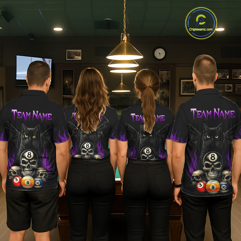 Personalized Name Bat Cat Billards Polo Shirts For Men Custom Team Name Billiard Shirt Design YYD0014