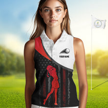 Load image into Gallery viewer, American Flag Golf Sleeveless Polo Shirts Custom Name, Patriotic Golf Gifts YYD0020
