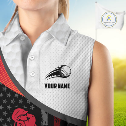American Flag Golf Sleeveless Polo Shirts Custom Name, Patriotic Golf Gifts YYD0020