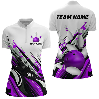 Bowling Quarter Zip Shirts For Women Custom Name Bowling Ball Energy Art Team Jersey Shirt YYD0066