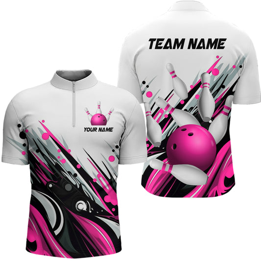 Bowling Quarter Zip Shirts For Men Custom Name Bowling Ball Energy Art Team Jersey Shirt YYD0066