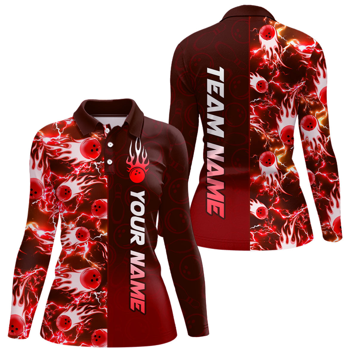 Bowling Shirt For Womens Custom Name Bowling Flame Lightning Team Jersey Shirt YYD0030