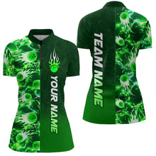 Load image into Gallery viewer, Bowling Quarter Zip Shirts For Women Custom Name Bowling Flame Lightning Team Jersey Shirt YYD0030