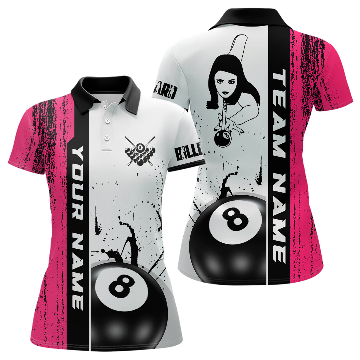 Ball 8 Grunge Ink Style Billiard Polo Shirts For Women Custom Name Billiard Shirt Colors YYD0069