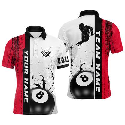 Ball 8 Grunge Ink Style Billiard Polo Shirts For Men Custom Name Billiard Shirt Colors YYD0069