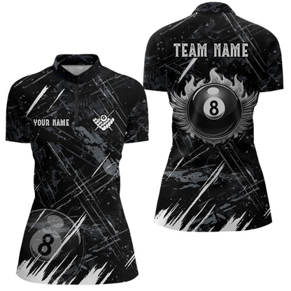 Grunge Ball 8 Billiard Billiard Women Quarter-Zip Shirts Custom Name Billiard Shirt YYD0071