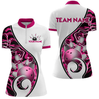 Custom Bowling Team Women Quarter-Zip Shirts - Personalized Abstract Bowling Jersey YYD0079