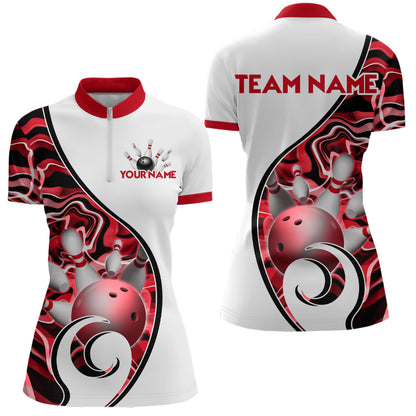 Custom Bowling Team Women Quarter-Zip Shirts - Personalized Abstract Bowling Jersey YYD0079