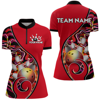 Custom Bowling Team Women Quarter-Zip Shirts - Personalized Abstractt Colors Bowling Jersey YYD0080
