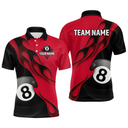 Flame Ball 8 Billiard Polo Shirts For Men Custom Name, Billiard Shirt Design YYD0075