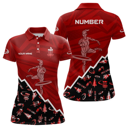 Pattern Color Womens Disc Golf Polo Shirt Custom Name & Number | Pink, Purple, Red YYD0045