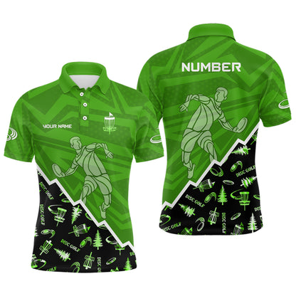 Pattern Color Mens Disc Golf Polo Shirt Custom Name & Number | Blue, Green, Grey YYD0045