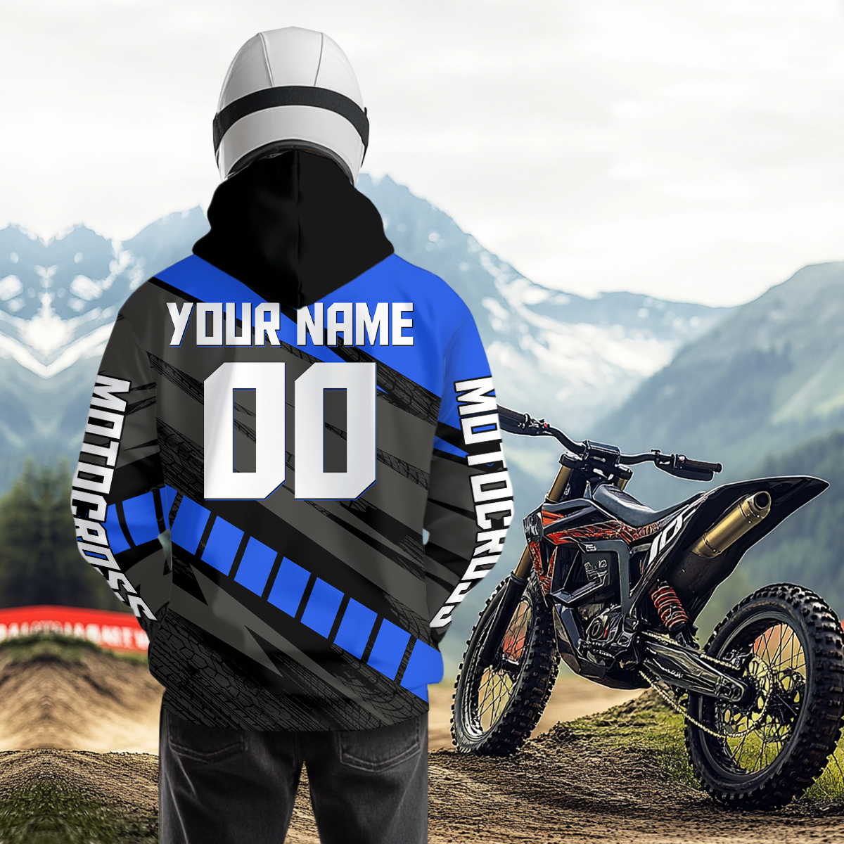 Personalized Blue Motocross Hoodie Dirt Bike Racing Hoodie for Adult Men Women MH155