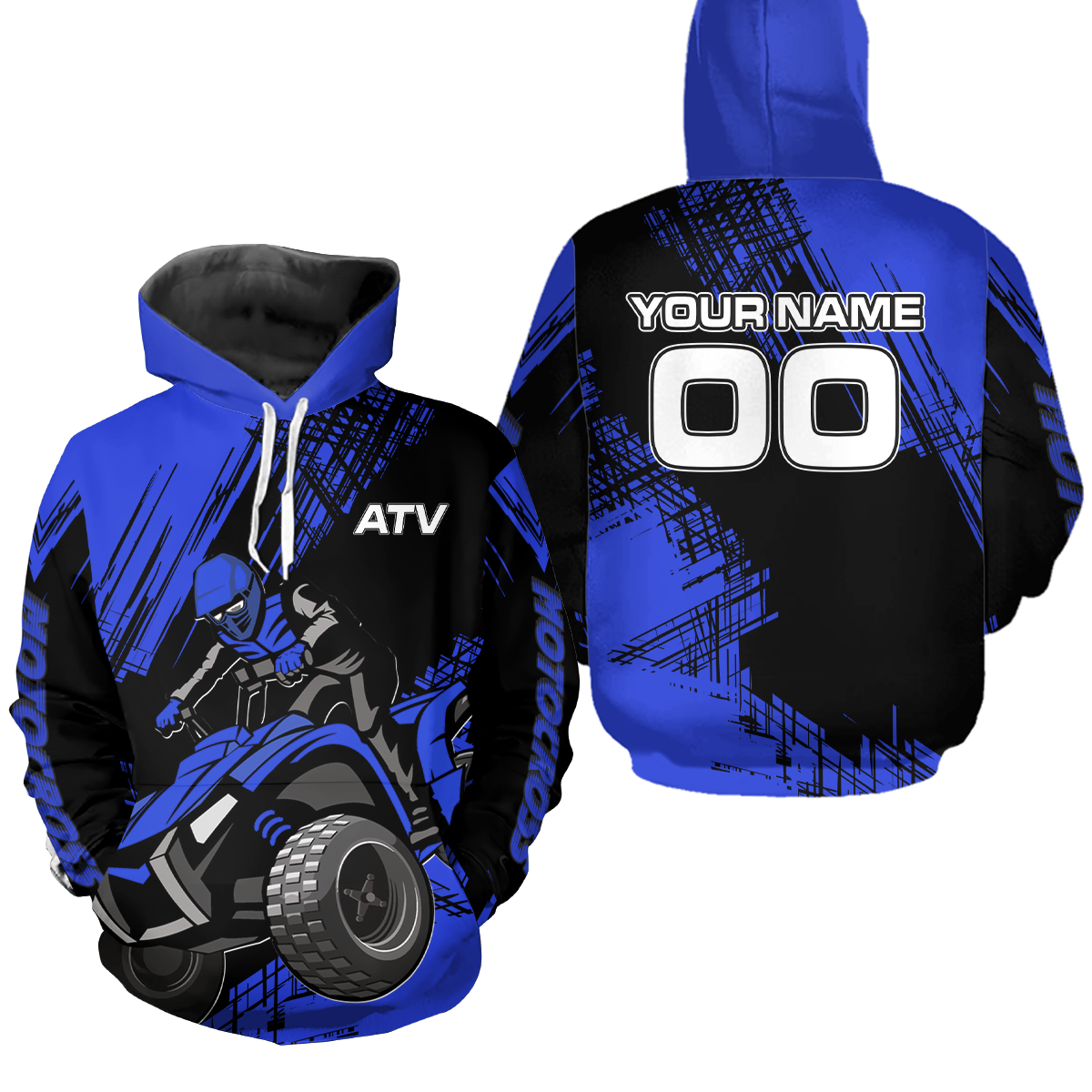 Blue Custom ATV Motocross Hoodie for Men Women Quad Shirt ATV Riding Hoodie MHATV22