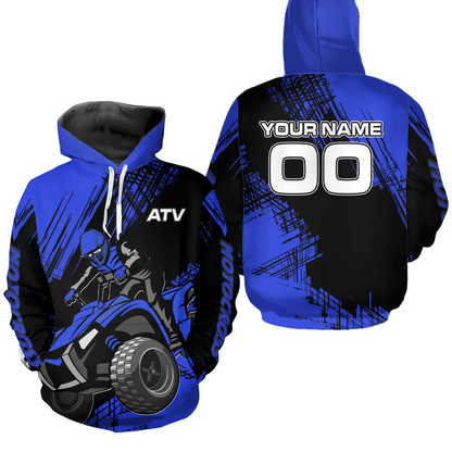 Blue Custom ATV Motocross Hoodie for Men Women Quad Shirt ATV Riding Hoodie MHATV22