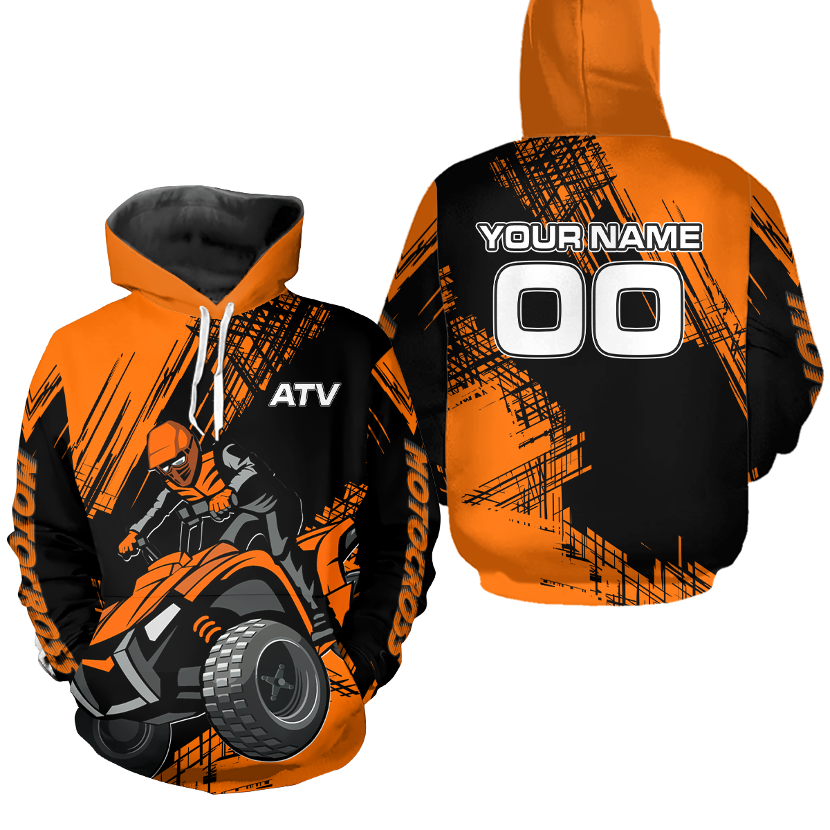 Orange Custom ATV Motocross Hoodie for Men Women Quad Shirt ATV Riding Hoodie MHATV22
