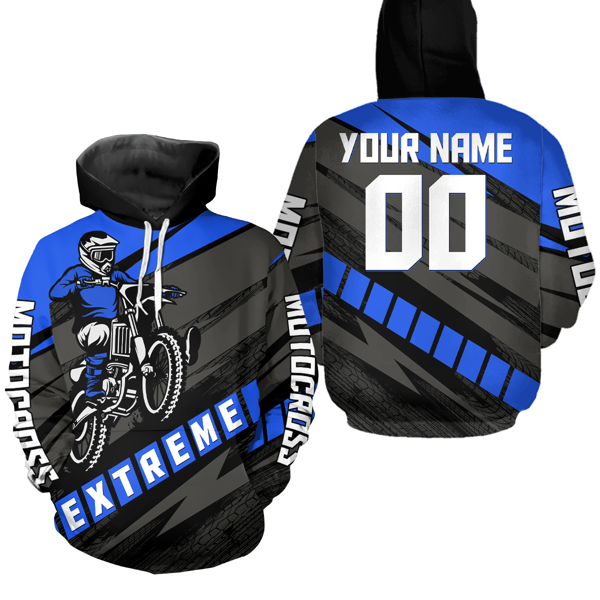 Personalized Blue Motocross Hoodie Dirt Bike Racing Hoodie for Adult Men Women MH155
