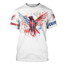 Load image into Gallery viewer, Hummingbirds with America flag watercolor effect shirt personalized gift for birdwatcher A15