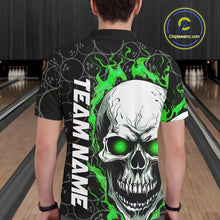 Load image into Gallery viewer, Personalized Skull Bowling Shirt For Men Custom Team'S Name Flame Bowler Jerseys |  Green IPHW5008