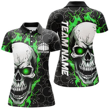 Load image into Gallery viewer, Personalized Skull Bowling Shirt For Women Custom Team'S Name Flame Bowler Jerseys |  Green IPHW5008