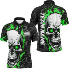 Load image into Gallery viewer, Personalized Skull Bowling Shirt For Men Custom Team'S Name Flame Bowler Jerseys |  Green IPHW5008