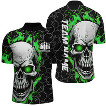 Load image into Gallery viewer, Personalized Skull Bowling Shirt For Men Custom Team'S Name Flame Bowler Jerseys |  Green IPHW5008