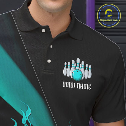 Black And Blue Custom Name Bowling Tournament Jerseys For Men And Women, Bowling Team Shirts IPHW6186