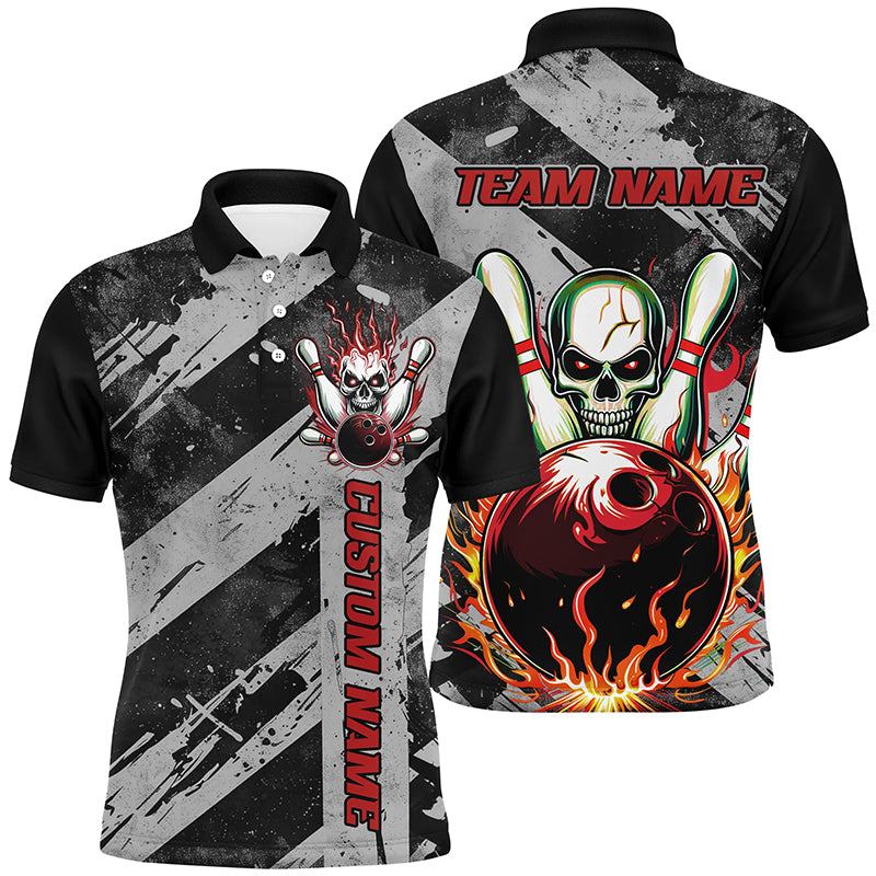 Custom Multi-Color Flame Skull Bowling Team Shirts For Men And Women, Flaming Bowling Jerseys Bowlers Outfit IPHW6556