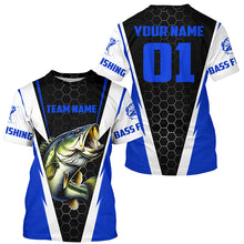 Load image into Gallery viewer, Personalized Bass Fishing Sport Jerseys, Bass Fishing Long Sleeve Tournament Shirts |Blue IPHW3744