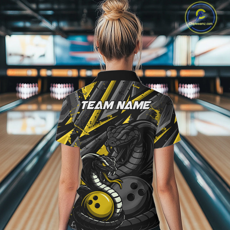 Custom Grunge Black And Yellow Cobra Snake Bowling Women Quarter-Zip Shirt With Team Name IPHW9028