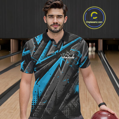 Custom Grunge Black And Blue Cobra Snake Bowling Men Polo Shirts With Team Name For Bowlers IPHW9029
