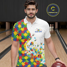 Load image into Gallery viewer, Custom Colorful Autism Awareness Bowling Team Men Polo Shirt, Puzzles Bowling Shirt IPHW11197