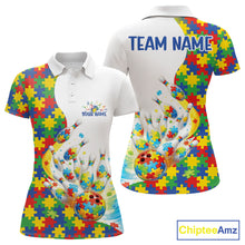 Load image into Gallery viewer, Custom Colorful Autism Awareness Bowling Team Women Polo Shirt, Puzzles Bowling Shirt IPHW11197