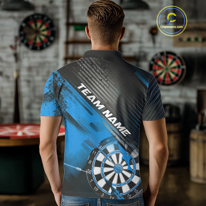 Custom Grunge Blue Dartboard Dart Team Polo Shirts For Men, Dart Players Jerseys IPHW9975