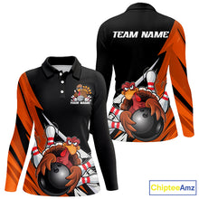 Load image into Gallery viewer, Black And Orange Custom Funny Turkey Bowling Team Shirts For Women, Thanksgiving Outfit IPHW7877