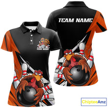Load image into Gallery viewer, Black And Orange Custom Funny Turkey Bowling Team Shirts For Women, Thanksgiving Outfit IPHW7877