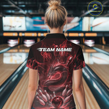 Load image into Gallery viewer, Custom Red Flame Dragon Bowling Women Quarter-Zip Shirts, Dragon Bowling League Shirt IPHW10226