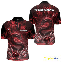 Load image into Gallery viewer, Custom Red Flame Dragon Bowling Men Quarter-Zip Shirts, Dragon Bowling League Shirt IPHW10226