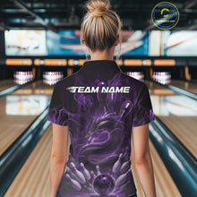 Load image into Gallery viewer, Custom Purple Flame Dragon Bowling Women Polo Shirts, Dragon Bowling League Shirt IPHW10227