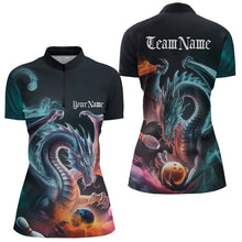 Load image into Gallery viewer, Blue Smoke Custom Dragon Bowling Team Quarter-Zip Shirt For Women, Bowling Tournament Shirt IPHW8322