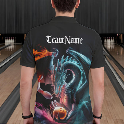 Blue Smoke Custom Dragon Bowling Team Polo Shirts For Men, Dragon Bowling Tournament Shirt IPHW8323