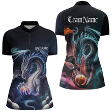 Load image into Gallery viewer, Blue Smoke Custom Dragon Bowling Team Quarter-Zip Shirt For Women, Bowling Tournament Shirt IPHW8323