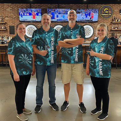Custom Turquoise Blue Thunder Lightning Dragon Dart Jerseys, Multi Styles Dart Shirts For Men, Women And Kid IPHW10398
