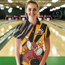 Load image into Gallery viewer, Custom Turkey Ladies Bowling Shirts, Yellow Thanksgiving Bowling Shirt Team Fall Outfits IPHW7661