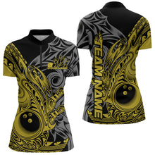 Load image into Gallery viewer, Custom Black And Yellow Flame Tribal Polynesian Bowling Women Quarter-Zip Team Outfit IPHW8810