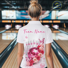 Load image into Gallery viewer, Custom Red And Pink Roses With Butterfly Bowling Polo Shirt For Women, Ladies Outfit IPHW10892