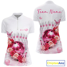 Load image into Gallery viewer, Custom Red And Pink Roses With Butterfly Bowling Women Quarter-Zip Shirt, Ladies Outfit IPHW10892