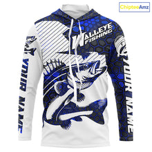 Load image into Gallery viewer, Custom Walleye Fishing Jerseys, Walleye Fishing Long Sleeve Fishing Tournament Shirts | Blue Camo IPHW5731