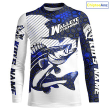 Load image into Gallery viewer, Custom Walleye Fishing Jerseys, Walleye Fishing Long Sleeve Fishing Tournament Shirts | Blue Camo IPHW5731