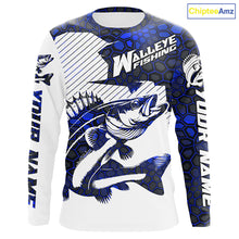 Load image into Gallery viewer, Custom Walleye Fishing Jerseys, Walleye Fishing Long Sleeve Fishing Tournament Shirts | Blue Camo IPHW5731